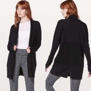 lululemon Sit In Lotus Wrap Black Cardigan Merino Wool Sz 2